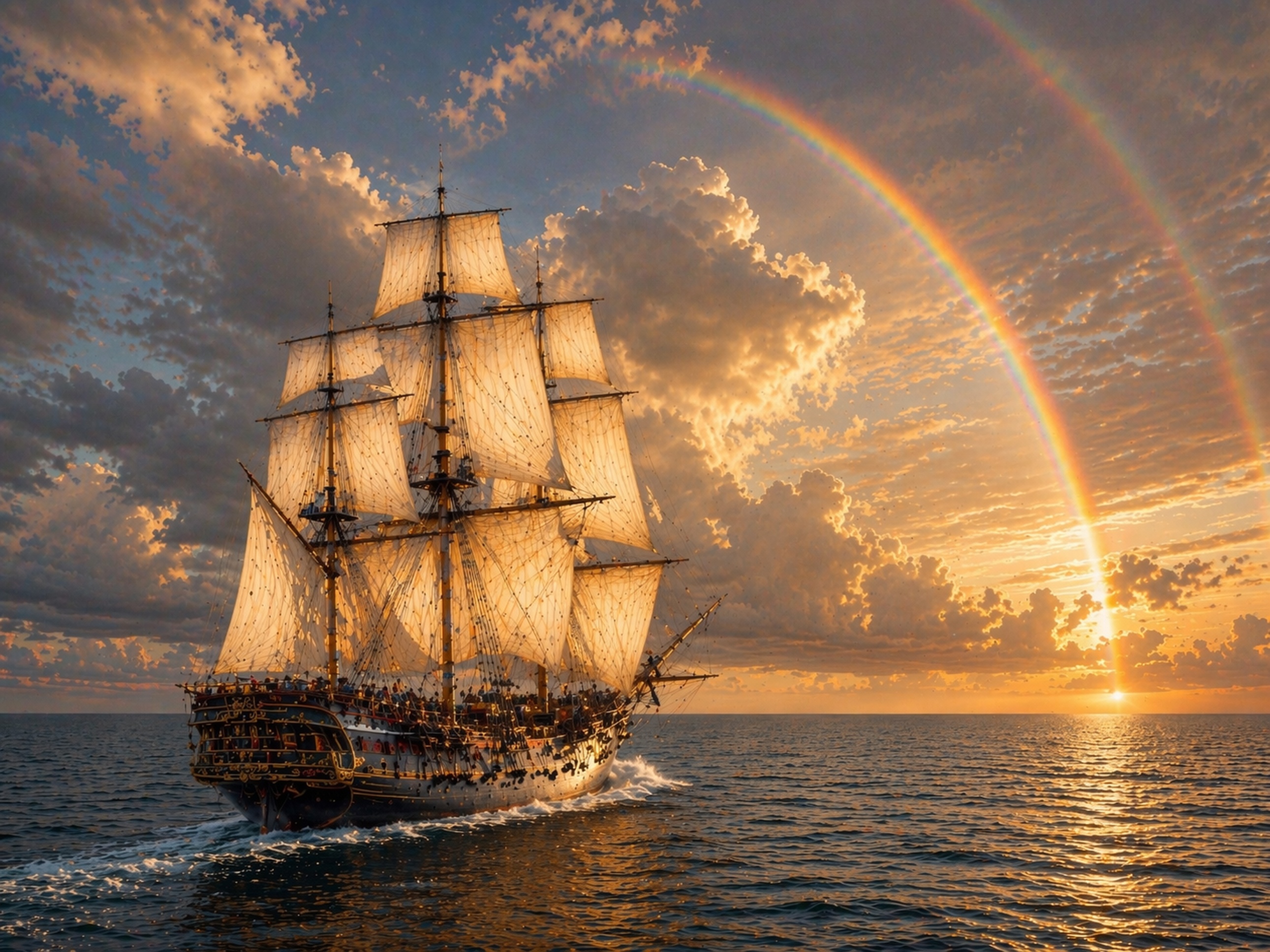 Tall Ship and Rainbow